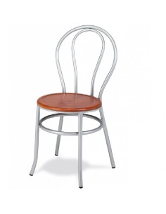 Silla de tubo acerado y asiento de madera M111 de Muebles...