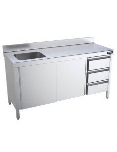 Mesa de trabajo con cubeta, puertas y cajones fondo 700...
