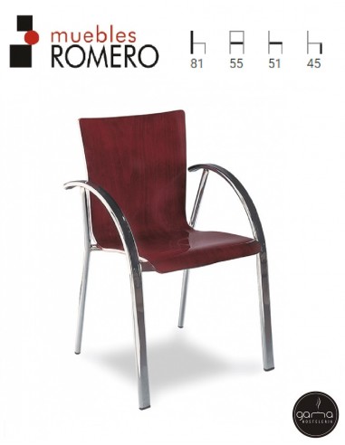 Sillón de acero cromado con asiento de madera M246 de Muebles Romero